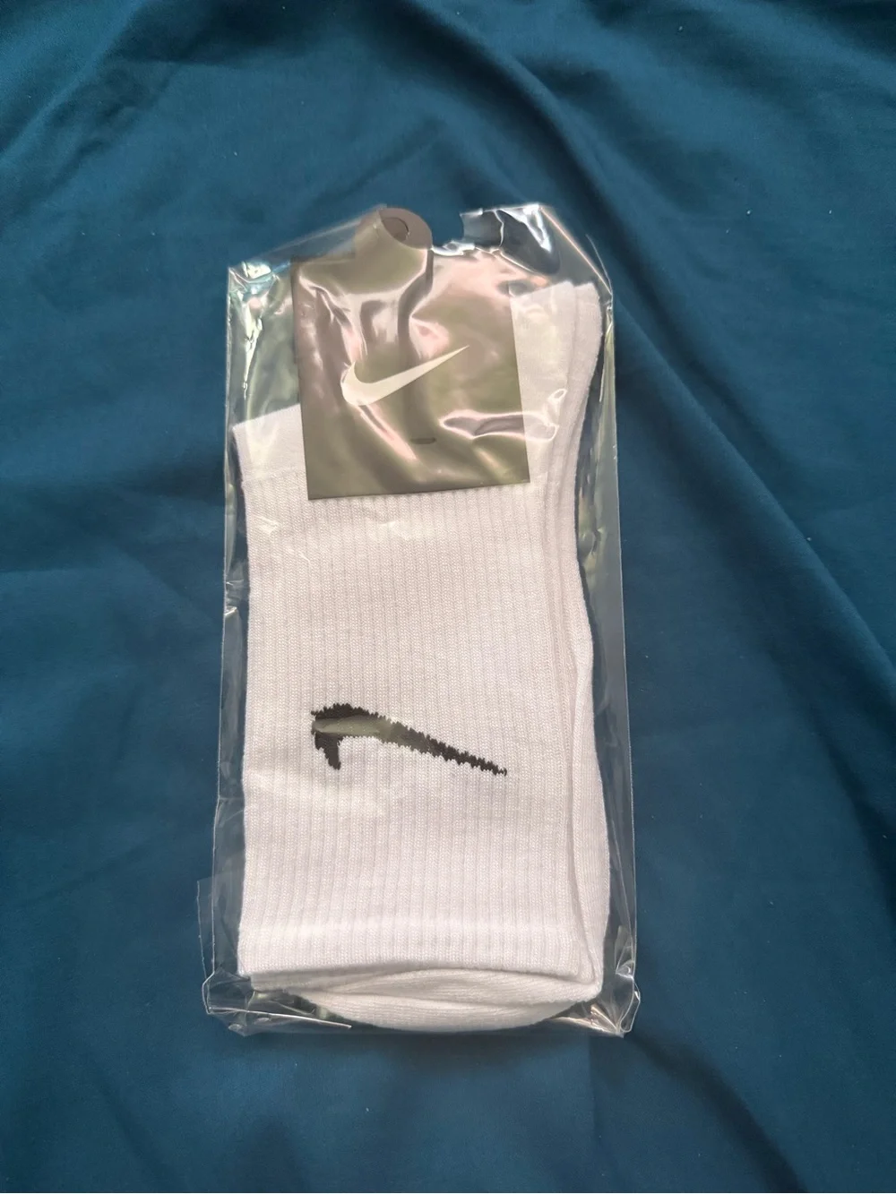 Nike White Crew Socks with Black Swoosh - Cushioned Athletic Pair